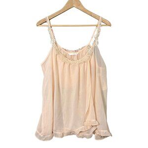 Flora Nikrooz Womens Sheer Babydoll Lingerie Set Size M Peach Heart Embroidered